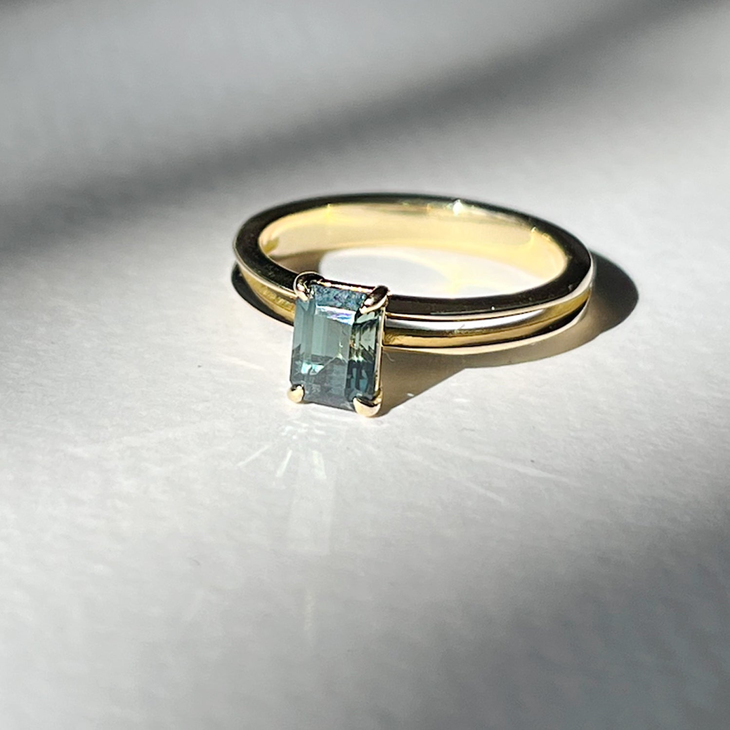 Mei-Li Rose Bespoke engagement ring green sapphire solitaire